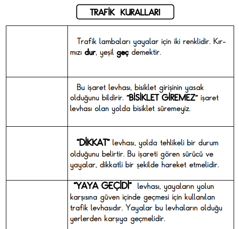 1.Sınıf Hayat Bilgisi Trafik Kuralları