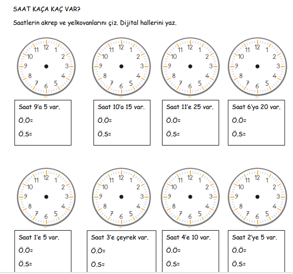 3. Sınıf Saat Kaça Kaç Var Etkinliği