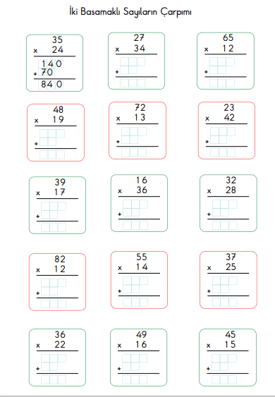 İki Basamaklı Sayıların Çarpımı Etkinliği
