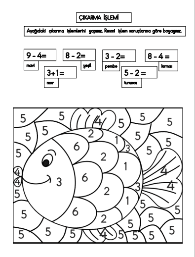 1. Sınıf Matematik Çıkarma İşlemi Resimli Bulmaca Etkinliği