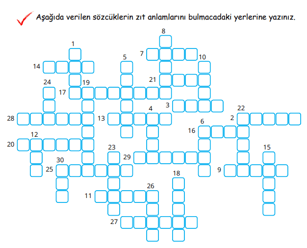 2. Sınıf Zıt Anlamlı Kelimeler Bulmaca Etkinliği