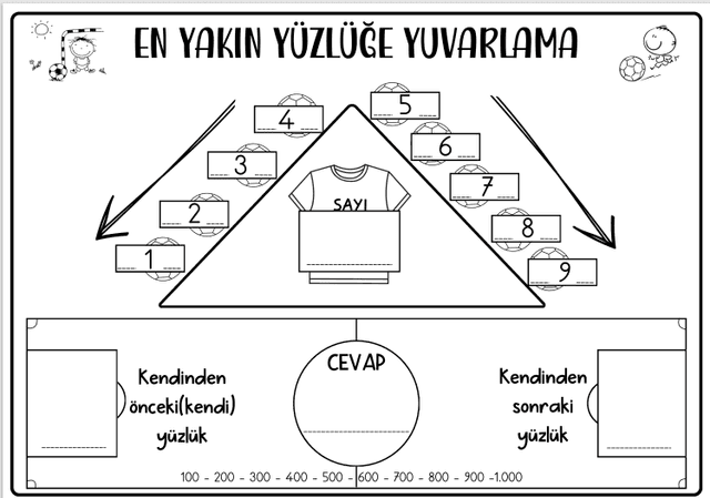 3 Basamaklı Sayılar En Yakın Yüzlüğe Yuvarlama Yaz-Sil Şablon ve Defter Etkinliği