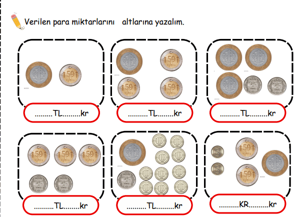 3. Sınıf Paralarımız Çalışma Kağıdı Ve Etkinlik Sayfası