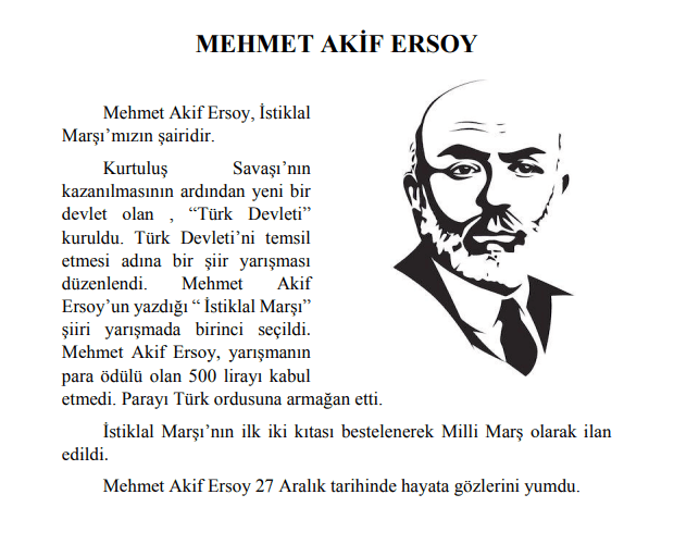 Mehmet Akif Ersoy Okuduğunu Anlama Metni 1. Sınıf