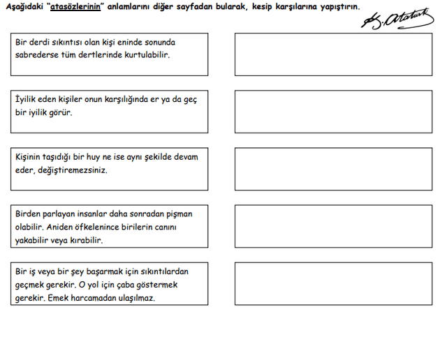 3. Sınıf Türkçe Atasözleri Ve Deyimler (Kes-Yapıştır)