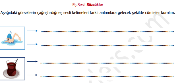 3. Sınıf Eş Sesli Kelimeler Çalışma Kağıdı ve Test