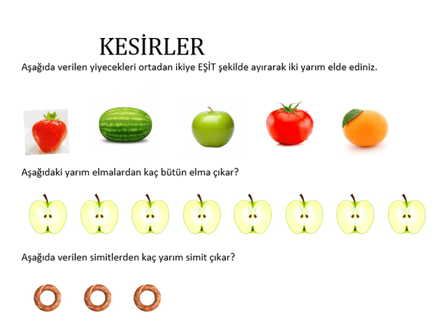 1. Sınıf Matematik Kesirler Çalışma Sayfası