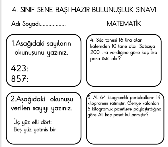 4. Sınıf Hazır Bulunuşluk Sınavı