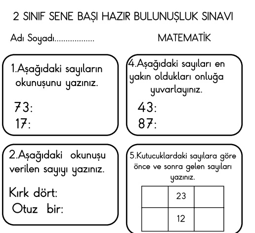 2. Sınıf Hazır Bulunuşluk Sınavı