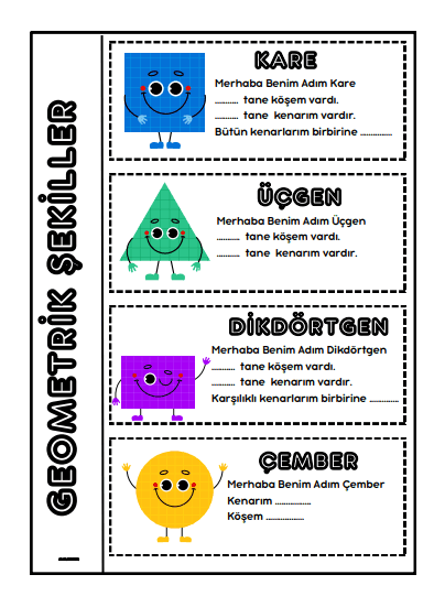 1. Sınıf Matematik Geometrik Şekiller İnteraktif Defter Çalışması