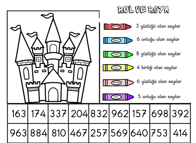 3. Sınıf Matematik 3 basamaklı sayılar eğlenceli etkinlik