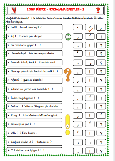 2. Sınıf Türkçe Noktalama İşaretleri Etkinlik Sayfası
