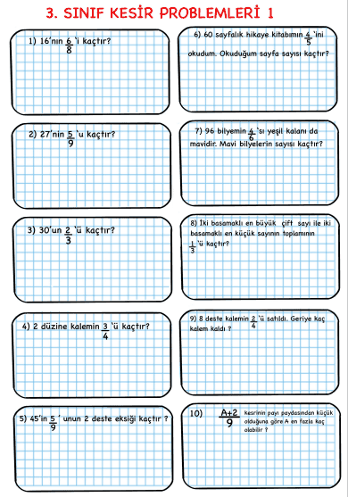 3. Sınıf Kesir Problemleri 4 sayfa 