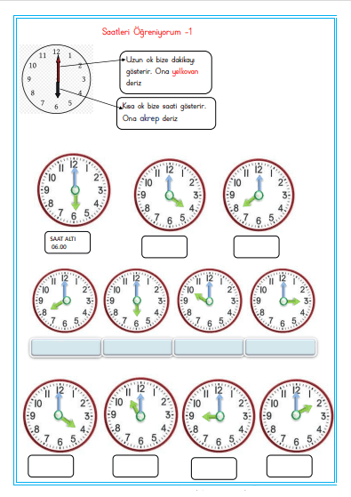 1. Sınıf Matematik Saatleri Öğreniyorum