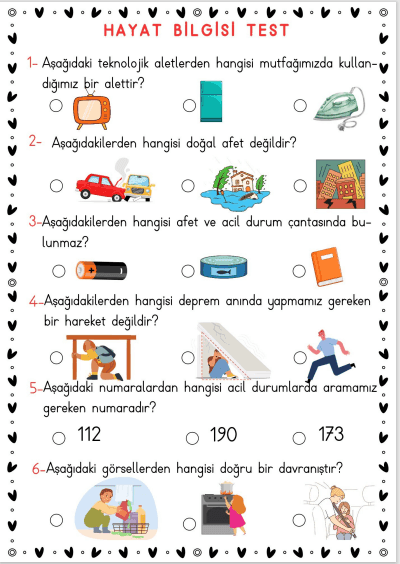 1. Sınıf Hayat Bilgisi Tekrar Testi