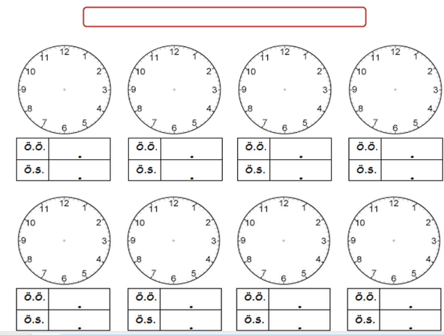 3. Sınıf Matematik Saatler Öğleden Önce Öğleden Sonra Boş Şablon