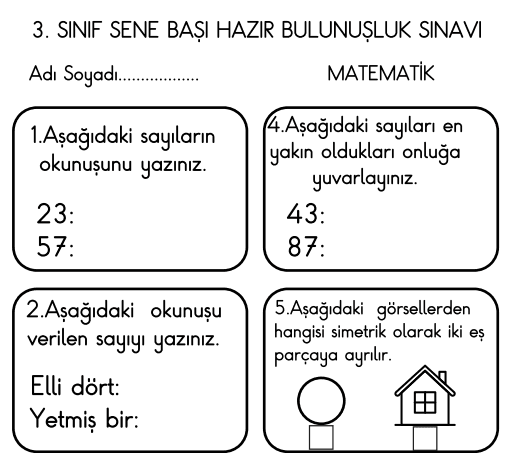 3. Sınıf Hazır Bulunuşluk Sınavı