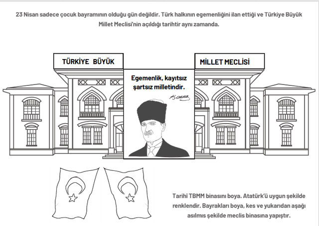 4. Sınıf 23 Nisan Etkinliği Boya Kes Katla Tarihi TBMM Binası 