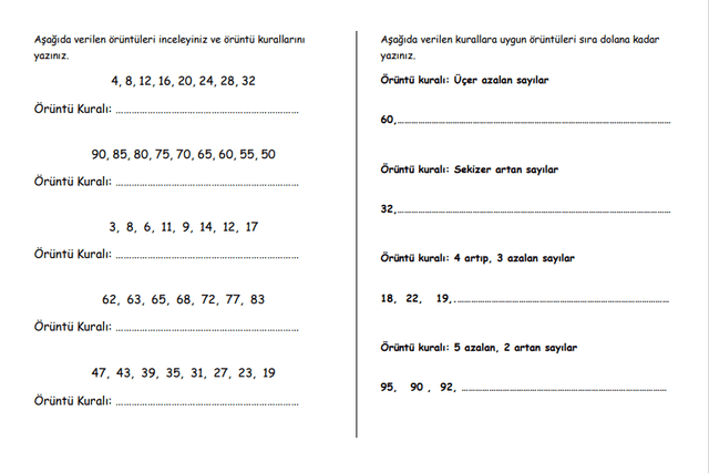 4. Sınıf Matematik Örüntü Etkinliği