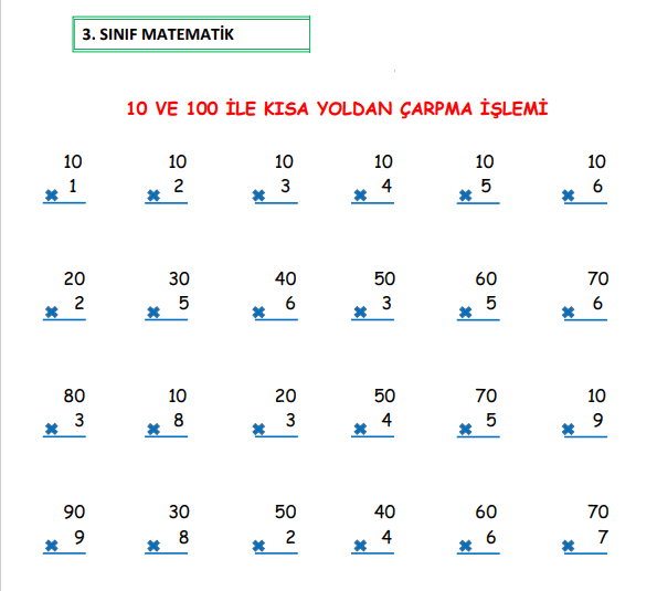 10 ve 100 İle Kısa Yoldan Çarpma İşlemi