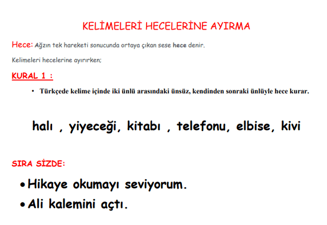 3. Sınıf Türkçe Kelimeleri Hecelerine Ayırma Konu Özeti