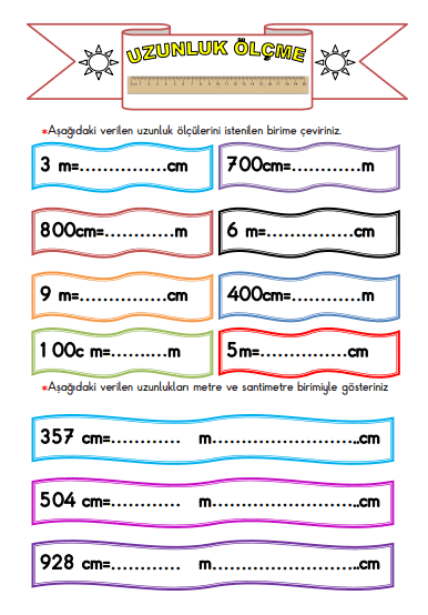 3. Sınıf Matematik Uzunluk Ölçüleri Çevirme 