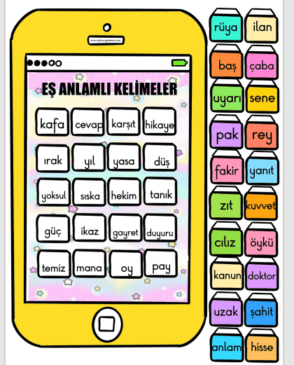 Eş Anlamlı Kelimeler Etkinliği Cep Telefonu