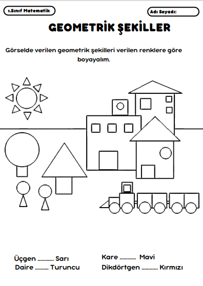 1. Sınıf Matematik Geometrik Şekiller Çalışma Sayfası