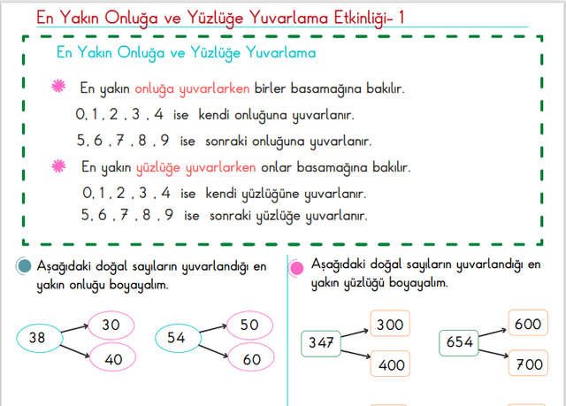 3. Sınıf En Yakın Onluğa ve Yüzlüğe Yuvarlama Etkinliği