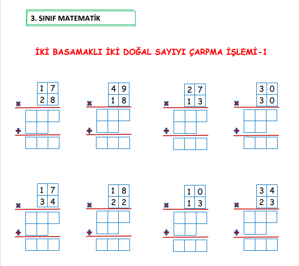 İKİ BASAMAKLI İKİ DOĞAL SAYIYI ÇARPMA İŞLEMİ