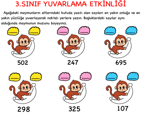 3. Sınıf Matematik Boyamalı Yuvarlama Etkinliği