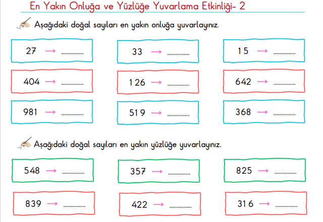 3. Sınıf En Yakın Onluğa ve Yüzlüğe Yuvarlama Etkinliği 2