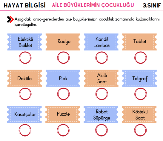 3. Sınıf Hayat Bilgisi Aile Büyüklerimin Çocukluğu Çalışma Kağıdı