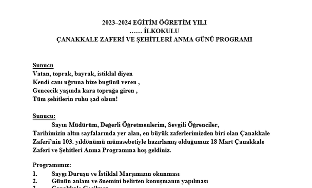 18 Mart Çanakkale Zaferi Ve Şehitleri Anma Günü Programı 2024