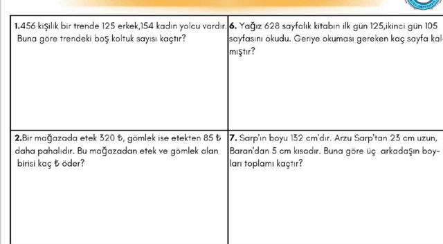 3. Sınıf Toplama Ve Çıkarma Problemleri 