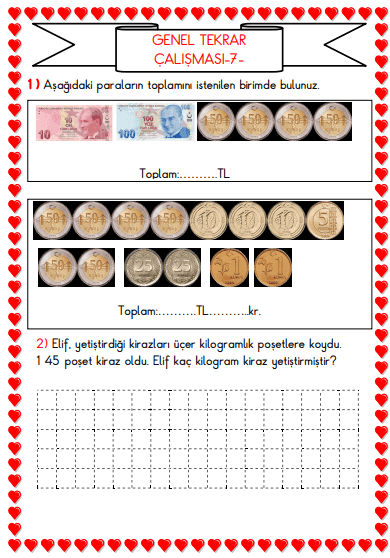 3. Sınıf Matematik Genel Tekrar Çalışması 