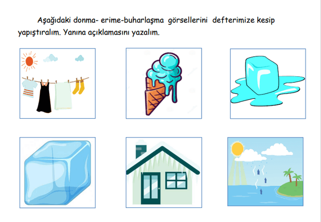 4. Sınıf Fen Bilimleri Donma, Erime Ve Buharlaşma Kes Yapıştır Etkinliği