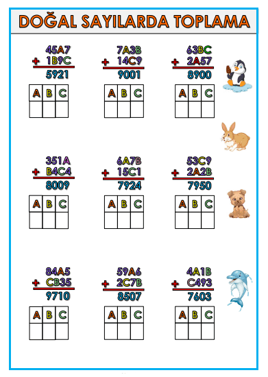 4. Sınıf Matematik Toplamada Verilmeyen Rakamları Bulma Etkinliği