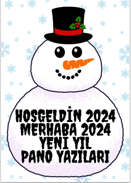 2024 Yeni Yıl Pano Yazısı Kardan Adamlı 