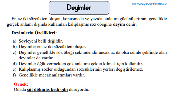 Deyimler Kısa Konu Anlatımı Ve Etkinlikleri Ev Ödevi