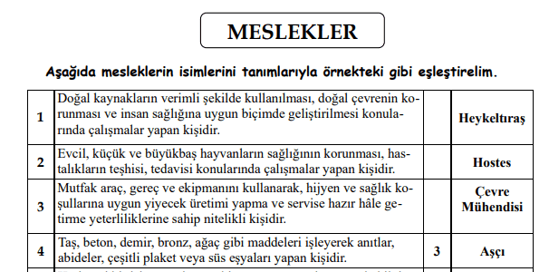 Meslekler Etkinlik ve Bulmaca 