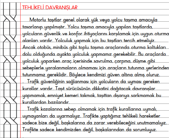 4.Sınıf Trafik Güvenliği Tehlikeli Davranışlar Defter Özeti