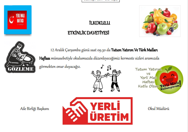 Yerli Malı Haftası Davetiyesi