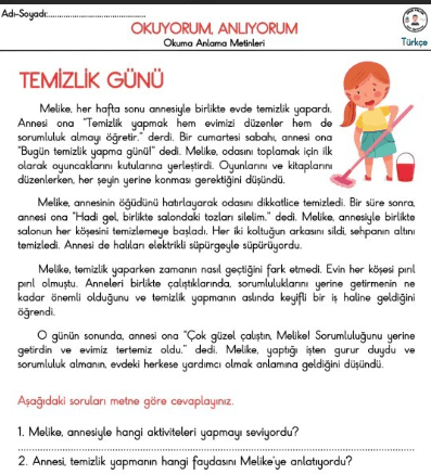 TEMİZLİK GÜNÜ OKUMA ANLAMA METNİ