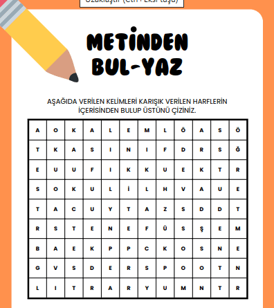 Metinden bulup işaretleme etkinliği 1. Sınıf 