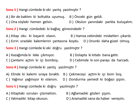 4. Sınıf Türkçe Ki Ekinin Yazımı Çalışması