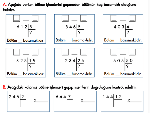 4. Sınıf Matematik Bölme İşlemi Alıştırmaları