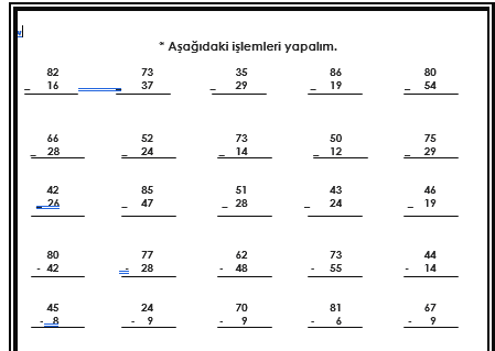 2. Sınıf Matematik Onluk Bozarak Çıkarma İşlemi Alıştırmaları