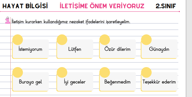 2. Sınıf Hayat Bilgisi Nezaket İfadeleri