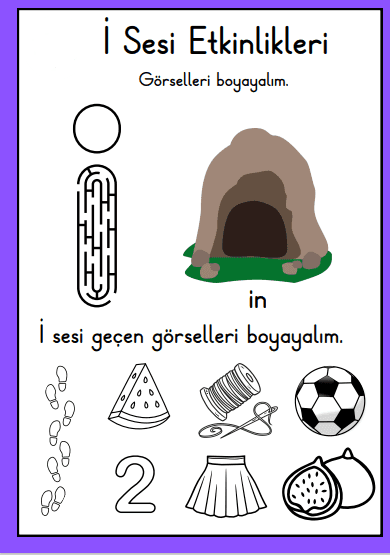 1. Sınıf İ sesi boyama ve yazma etkinlikleri 8 sayfa 